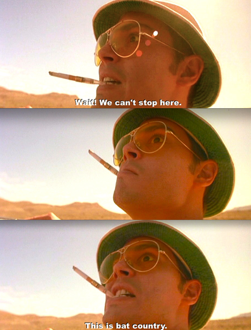 Three panel photo with a clip from the movie Fear and Loathing in Las Vegas